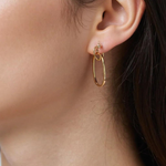 Load image into Gallery viewer, Gold Flat Oval Hollow Dangle Earrings