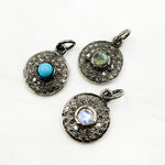 Load image into Gallery viewer, DC010. Diamond Sterling Silver Round Charm with Gemstone