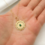 Load image into Gallery viewer, 14K Solid Gold Emerald and Diamond Circle Charm. GDP657
