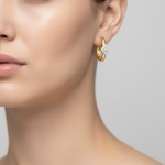 Load image into Gallery viewer, EHD57626. 14K Solid Yellow Gold Diamond Flower Huggie Hoop Earrings
