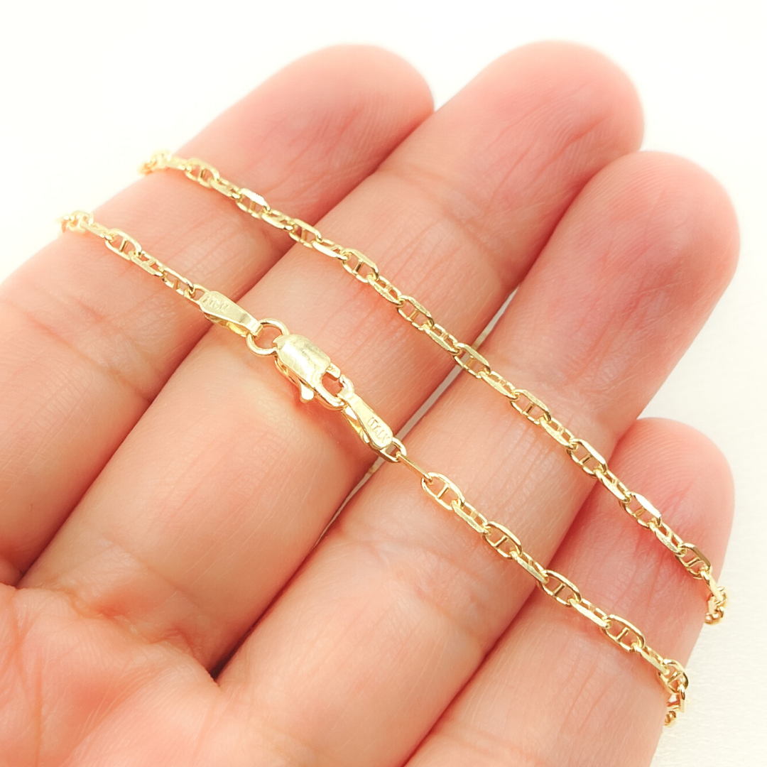 14K Solid Yellow Gold Diamond Cut Marina Link Chain