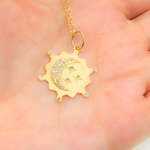 Load image into Gallery viewer, 14K Solid Gold Moon and Stars Charm with Diamond and Gemstones. GDP643