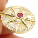 Load image into Gallery viewer, 14K Solid Gold Compass Circle Charm available in Mother of Pearl & Ruby. KG169