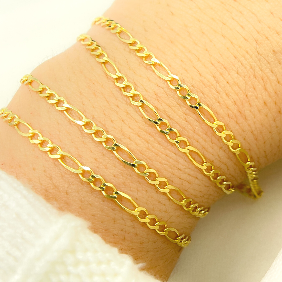 Buy Now 14K Solid Yellow Gold Flat Figaro Chain by Foot