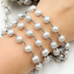 Load image into Gallery viewer, Grey Freshwater Pearl Wire Wrap Chain. PRL17