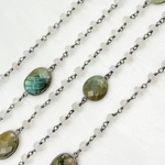 Load image into Gallery viewer, Rondel Moonstone &amp; Coin Labradorite Oxidized 925 Sterling Silver Wire Chain. MS73
