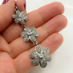 Load image into Gallery viewer, DP216. Diamond Sterling Silver 3 Flower Long Pendant with Gemstone.