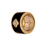 Load image into Gallery viewer, CMB00197. 14K Solid Gold Black Enamel and Diamond Clover Design Ring Charm