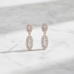 Load image into Gallery viewer, EFJ54504. 14K Solid Gold Diamond Baguette Dangle Stud Earrings