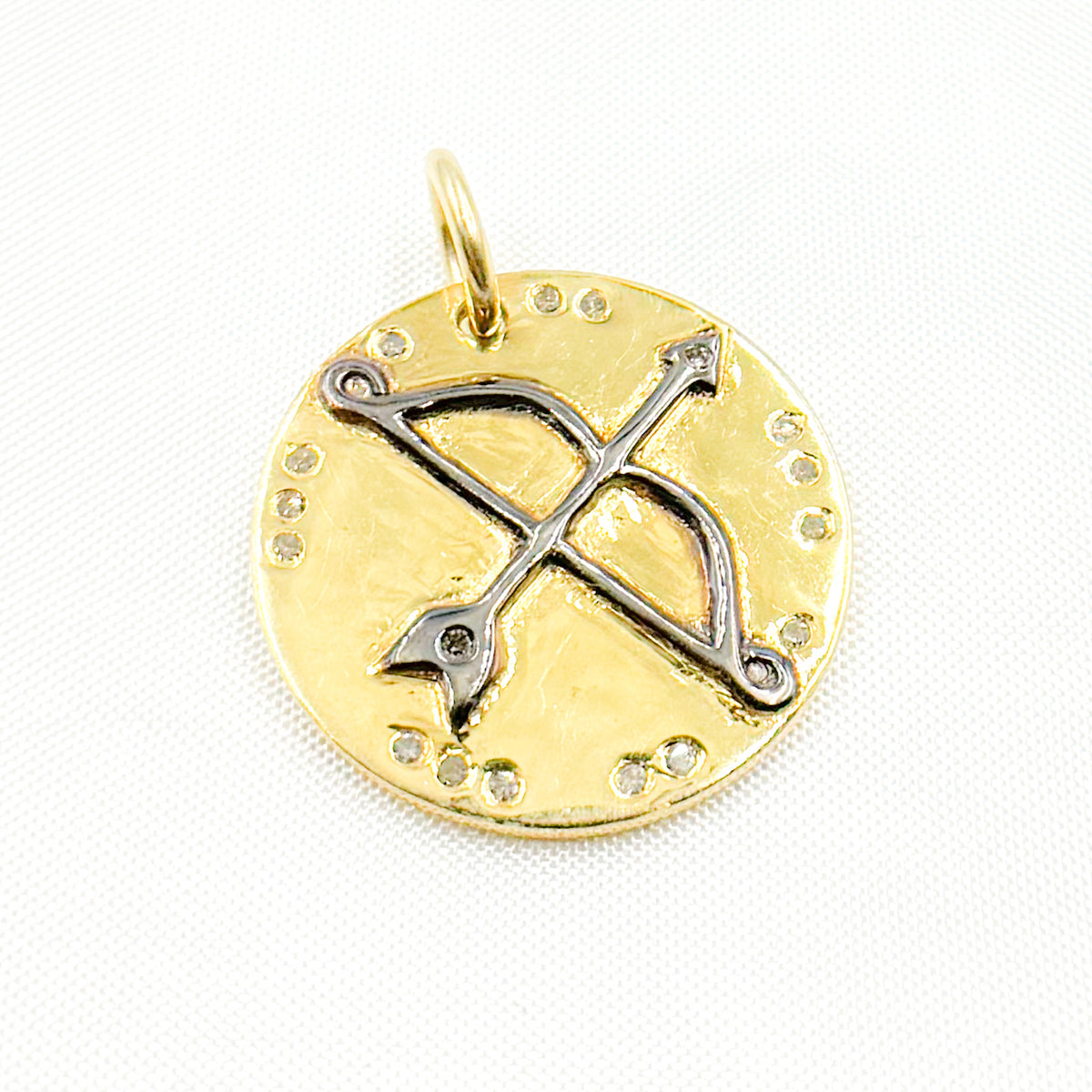 Diamond Sterling Silver Round Bow and Arrow Pendant