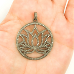 Load image into Gallery viewer, DP516. Diamond & Sterling Silver Round Lotus Pendant