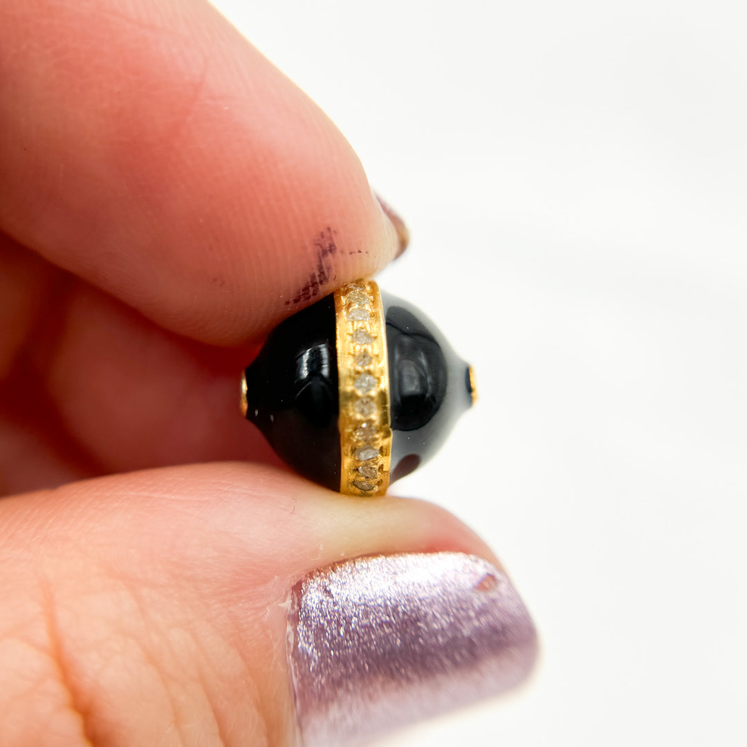 Pave Diamond & 925 Sterling Silver Black Rhodium, Gold Plated and Rose Gold Round Enamel Bead. DC722