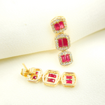 Load image into Gallery viewer, EFF52119RU. 14k Solid Gold Diamonds & Ruby Dangle Rectangles Earrings