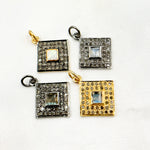 Load image into Gallery viewer, DC935. Diamond Sterling Silver Square Charm with Gemstone