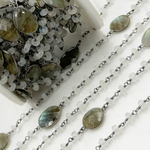 Load image into Gallery viewer, Rondel Moonstone & Coin Labradorite Oxidized 925 Sterling Silver Wire Chain. MS73