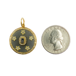 Load image into Gallery viewer, KSG40. Sterling Silver Black Rhodium with Diamonds Circle Shape Charm with Stars in the Center