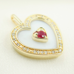 Load image into Gallery viewer, PHD38684MOP. 14k Solid Gold Mother of Pearl, Diamonds & Ruby Heart Pendant