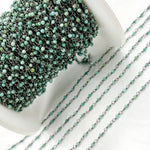 Load image into Gallery viewer, TRQ1. Black Rhodium 925 Sterling Silver and Natural Turquoise Wire Wrapped Bead Chain