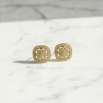 Load image into Gallery viewer, EFB50898. 14K Solid Gold and Diamonds Square Flower Earrings