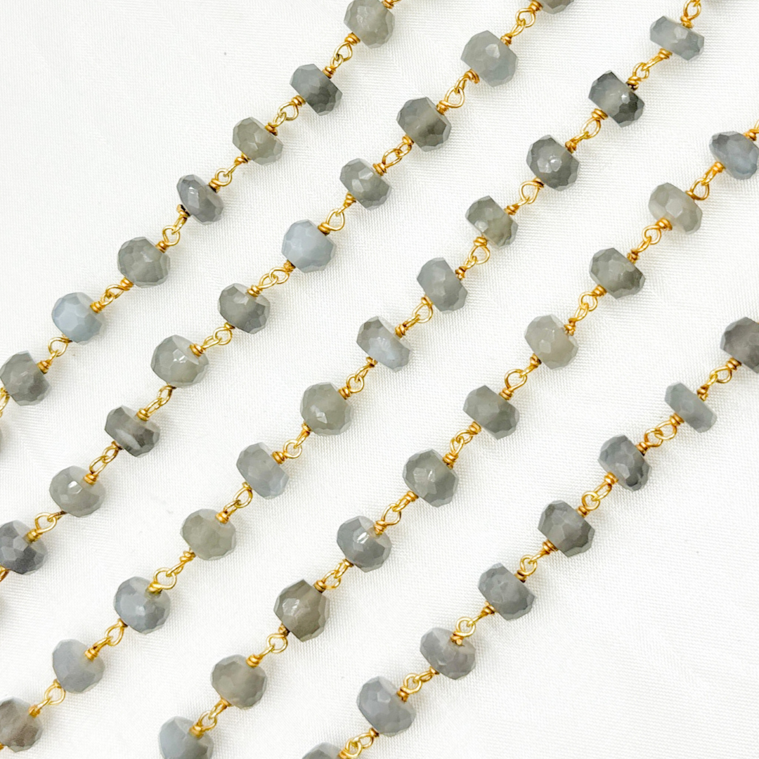 Grey Moonstone Gold Plated 925 Sterling Silver Wire Chain. GMS3