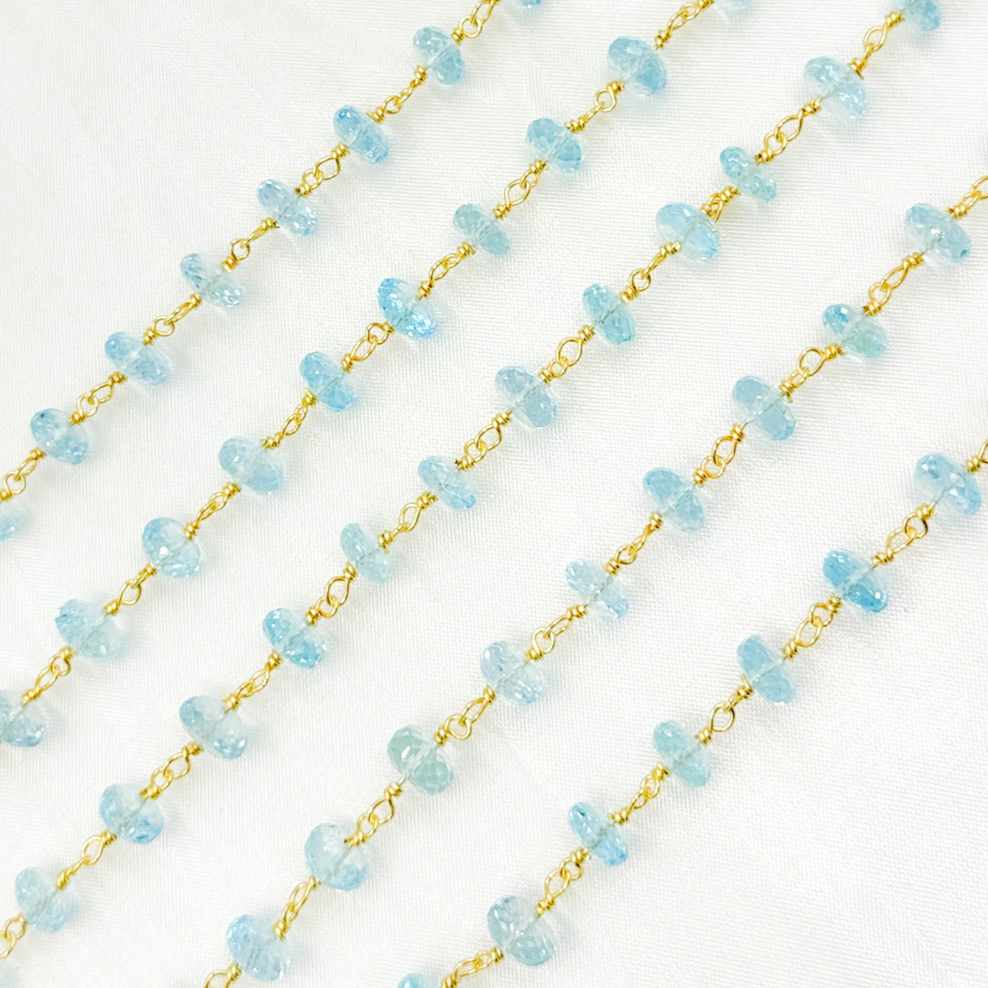 Sky Blue Topaz Gold Plated 925 Sterling Silver Wire Chain. BT10