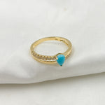 Load image into Gallery viewer, 14K Solid Yellow Gold Diamond and Turquoise Double Line Drop Ring.