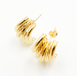 Load image into Gallery viewer, 15850018845. 14K Solid Gold Smooth and Textured Ribbed Hollow Stud Earrings