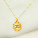 Load image into Gallery viewer, Gold Diamonds and Blue Sapphire Circle Evil Eye