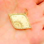 Load image into Gallery viewer, 14K Solid Gold with Diamonds Eye Shape Charm. GDP109