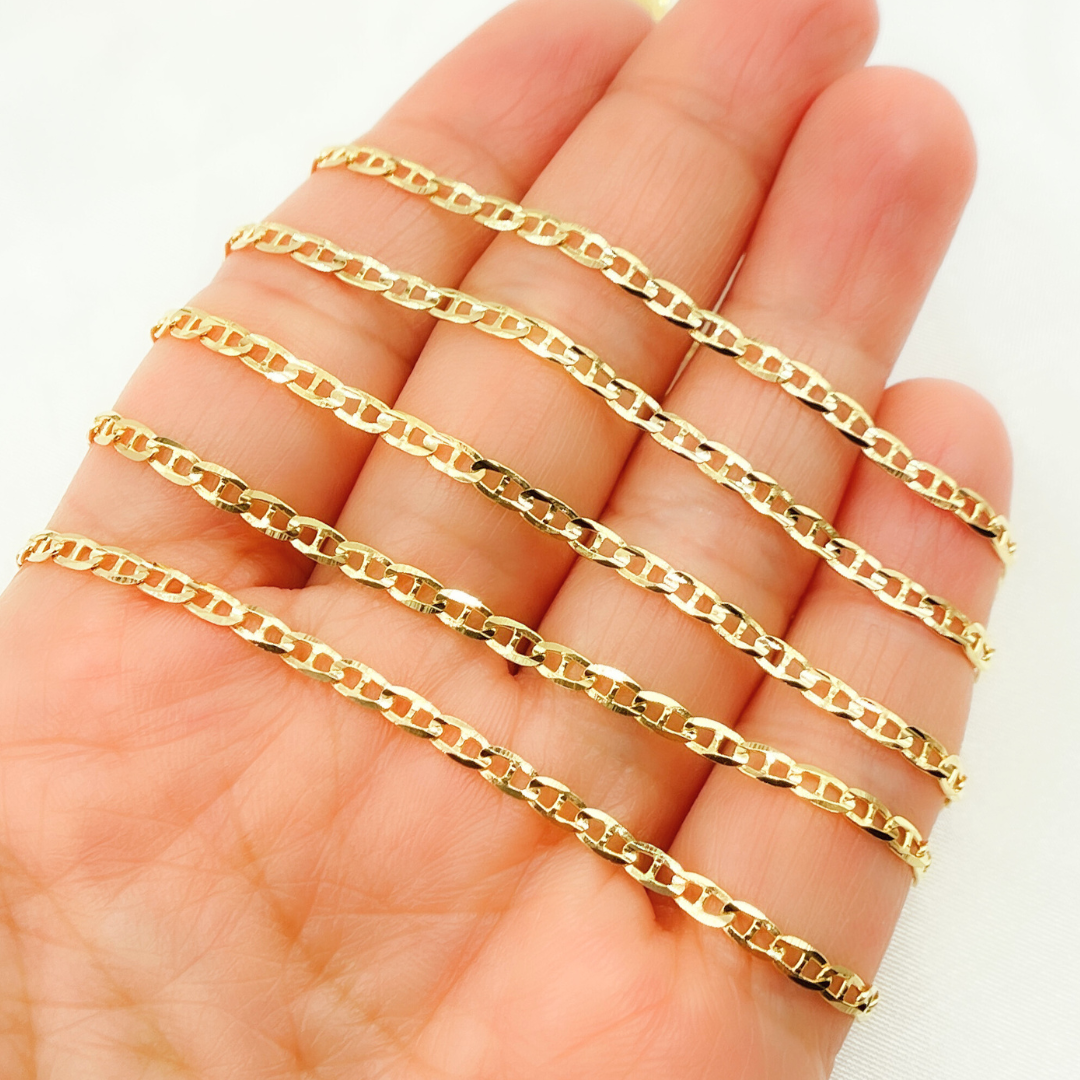14k Solid Gold Flat Marina Link Chain