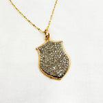Load image into Gallery viewer, 14k Solid Gold and Sterling Silver Black Rhodium Diamond Shield Charm. KSG58