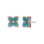 Load image into Gallery viewer, CE97451TQ4X3. 14K Solid Yellow Gold Diamond and Turquoise Flower Stud Earring