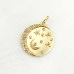 Load image into Gallery viewer, 14K Solid Gold Diamond Round Moon and Stars Charm