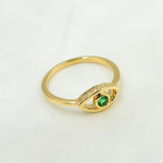 Load image into Gallery viewer, 14k Solid Gold Diamond and Emerald Eye Ring.