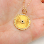 Load image into Gallery viewer, GDP307. 14K Solid Gold Circle with Evil Eye in the Center in Diamond and Gemstones