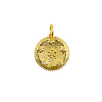 Load image into Gallery viewer, 14K Solid Gold with Diamonds Circle Shape with Flowers & Stars Charm. KG26