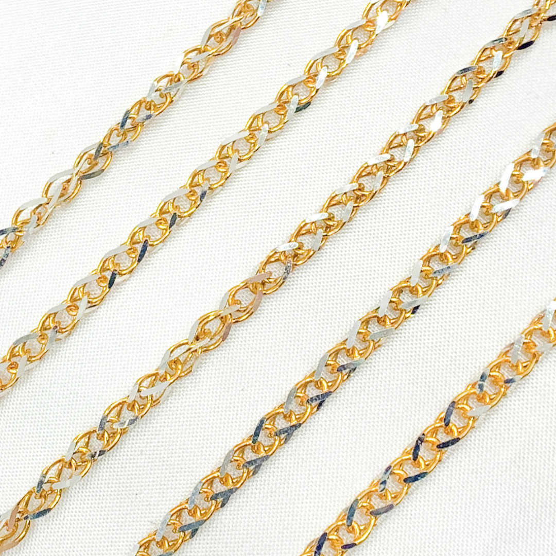 Two Tone Gold Plated and White 925 Sterling Silver Wheat Chain.