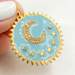 Load image into Gallery viewer, Silver Round Moon and Stars Enamel Pendant