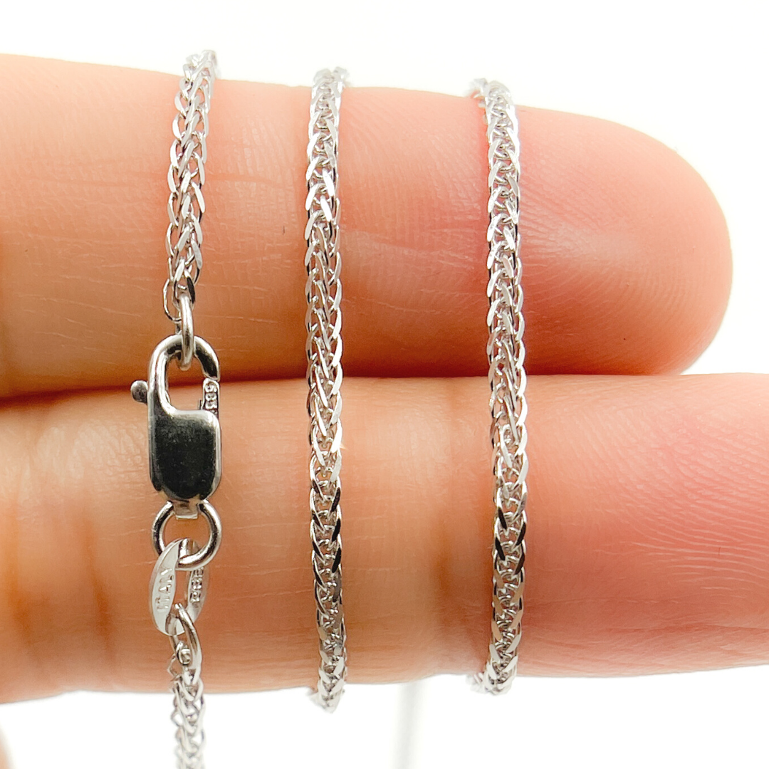 14K Solid White Gold Wheat Chain