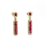 Load image into Gallery viewer, EFJ52125RU. 14k Solid Gold Diamond and Ruby Dangle Earrings