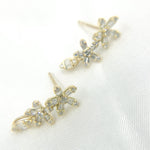 Load image into Gallery viewer, ER417847. 14k Solid Gold Diamond Flower Dangle Stud Earrings