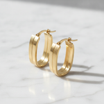 Load image into Gallery viewer, 15850022147. 14K Solid Gold Smooth and Ribbed Rectangular Hollow Hoop Earrings