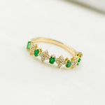 Load image into Gallery viewer, 14K Solid Yellow Gold Diamond and Emerald Flower and Baguette Ring.