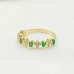 Load image into Gallery viewer, 14K Solid Yellow Gold Diamond and Emerald Flower and Baguette Ring.