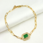 Load image into Gallery viewer, BFC60697EM. 14k Solid Gold Paperclip Diamond and Emerald Statement Bracelet