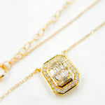 Load image into Gallery viewer, NFF71502. 14k Solid Gold Diamond Rectangle Baguette Necklace