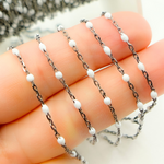 Load image into Gallery viewer, Oxidized Sterling Silver Enamel White Color Cable Chains