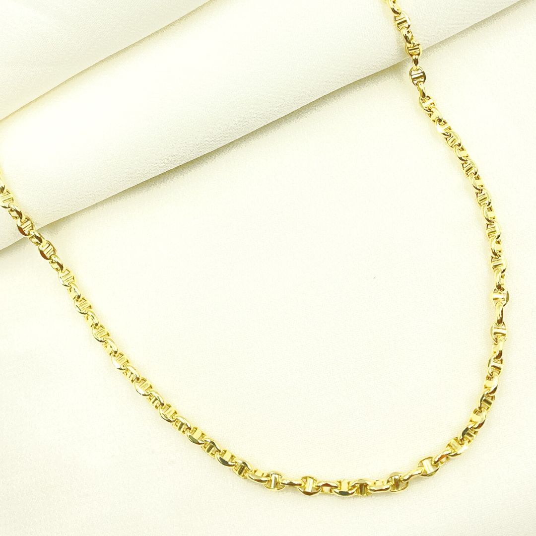 14K Solid Yellow Gold Diamond Cut Marina Style Link Chain
