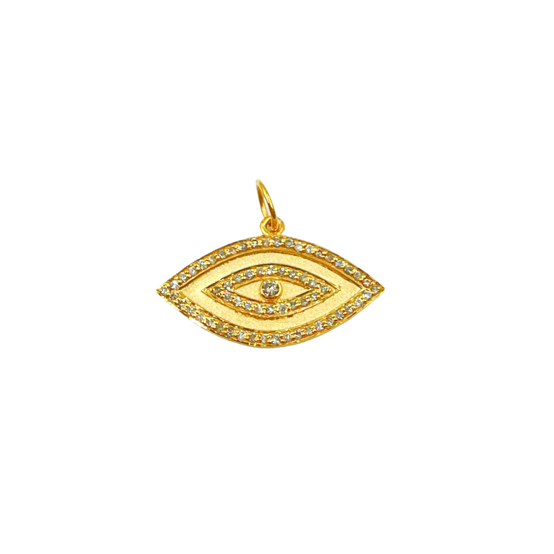14K Solid Gold Diamonds and Gemstones Evil Eye Charm. GDP164