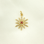 Load image into Gallery viewer, 14K Solid Gold Sun Pendant with Diamonds & Gemstone (Available in Ruby, Blue Sapphire). GDP360